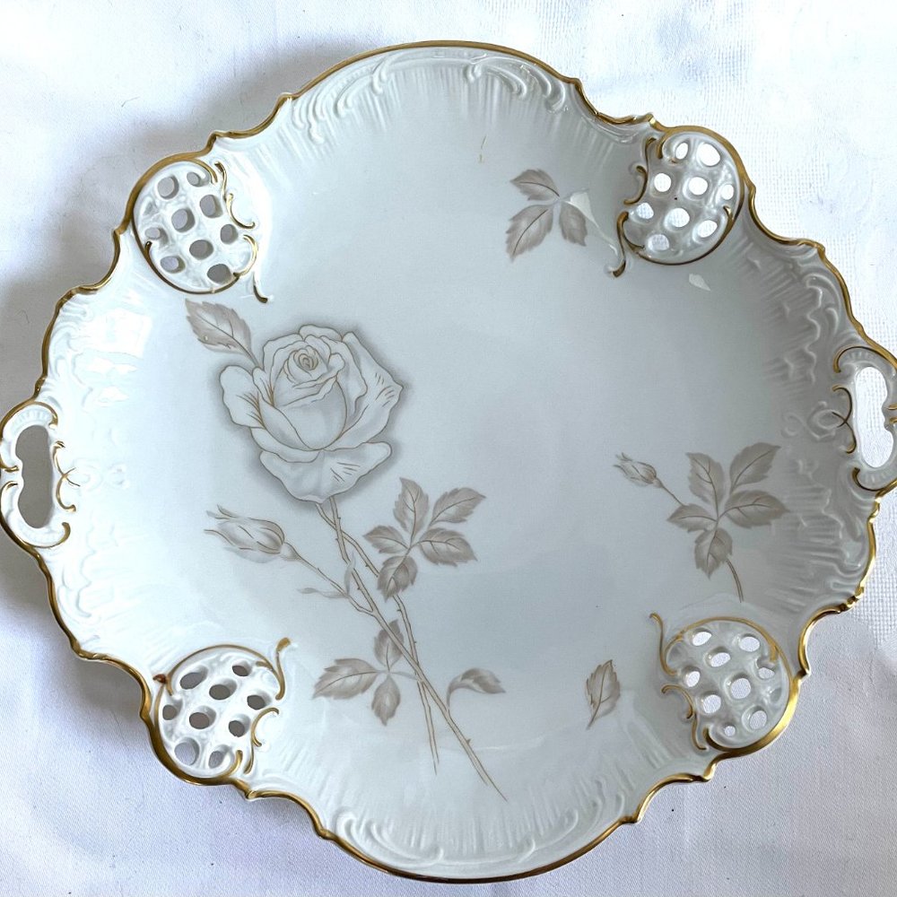 MINT Vintage w/tag Rosenthal Molier Cake Plate Platter Gold Gild Handle